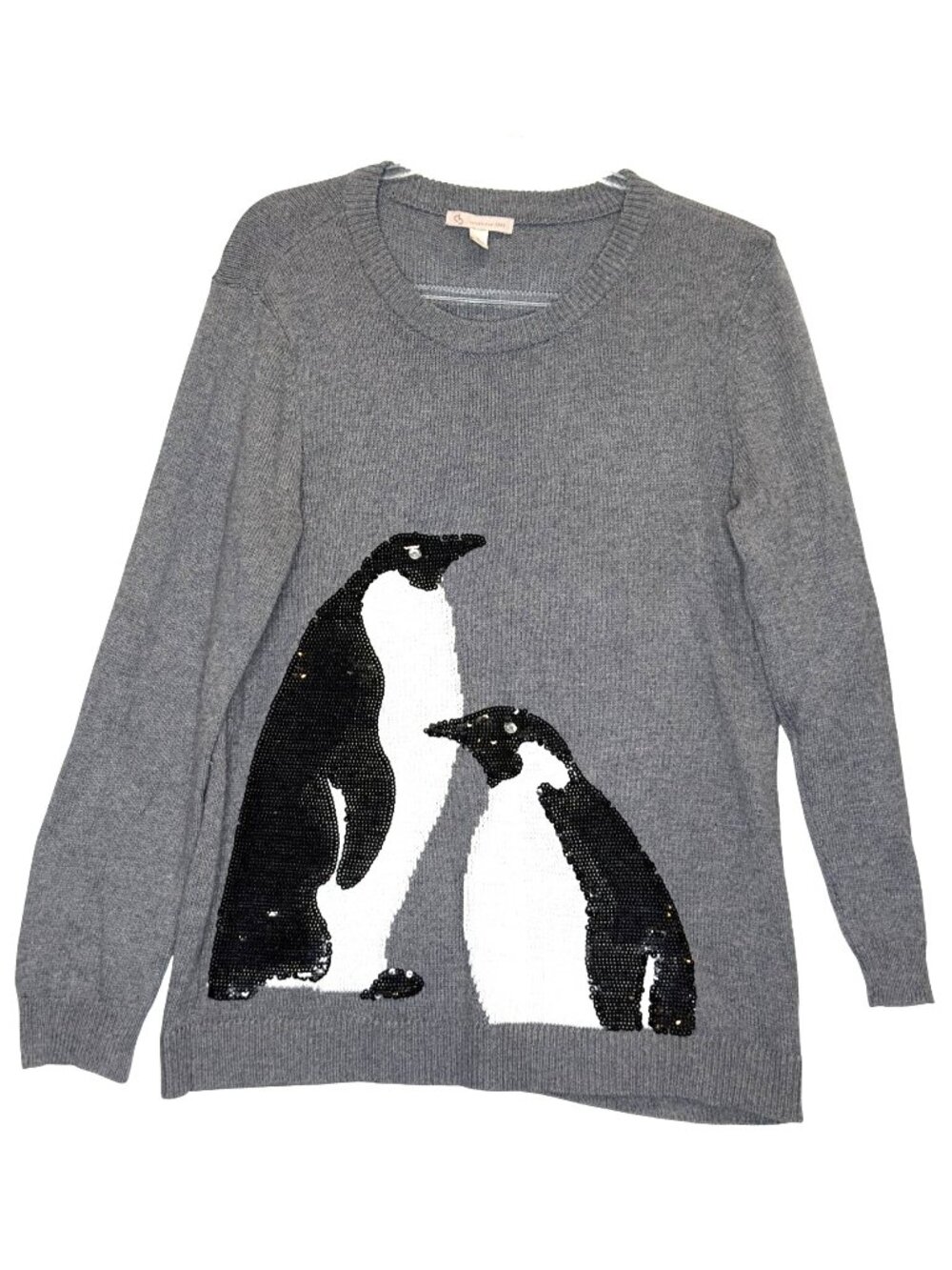 DS Established 1962 Sweater Womens L Gray Penguin Sequin Embellished Pullover